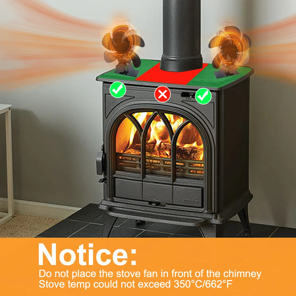 Wood Stove Fan Heat Powered Non-Electric Lotus Shaped Silent Operation 6-Blade Fireplace Fan with Bracket for Wood Burning Stove