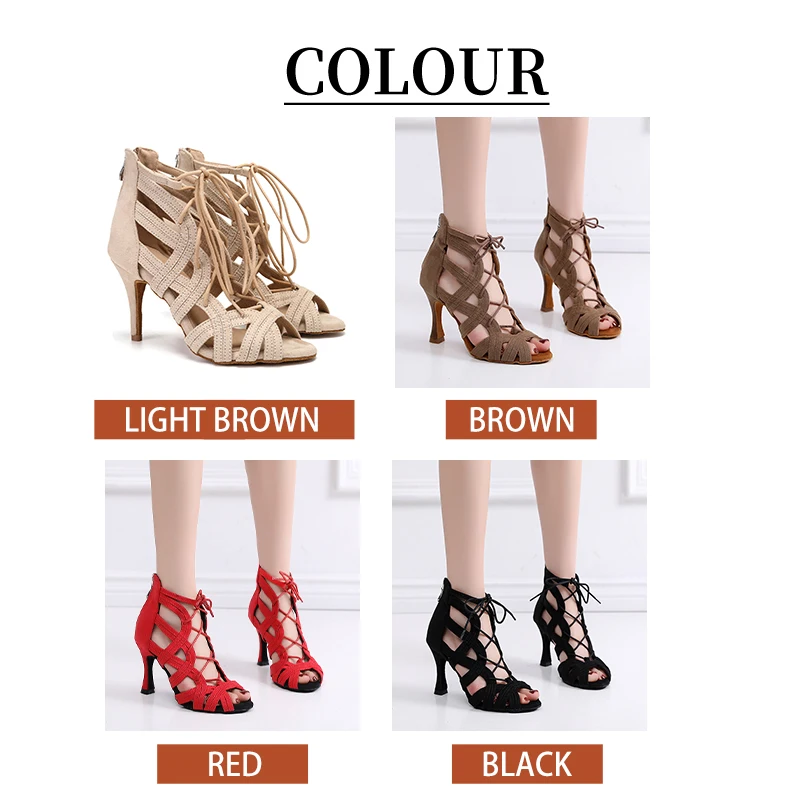 HROYL Latin Dance Shoes Women Ballroom Dance Shoes Boots High Heels Sexy Zipper Professional Soft party Tango Salsa Jazz Waltz 2