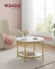 VASAGLE Round Coffee Table, Small Coffee Table with Faux Marble Top and Glass Storage Shelf, 2-Tier Circle Coffee Table 2