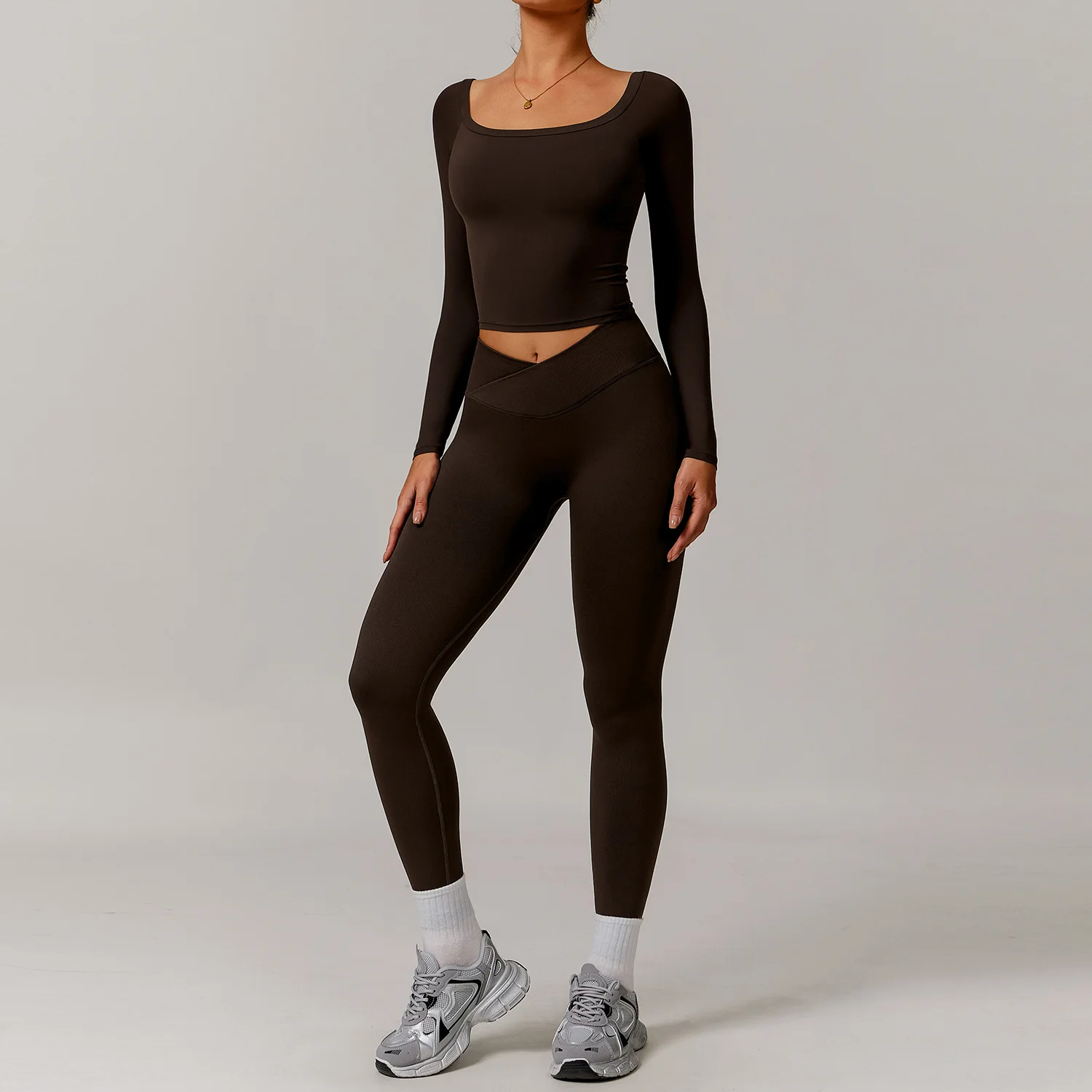 Yoga Set Sports Set Gym Workout Set Sportswear Set Fitness Set Sports Bra Set Yoga Pants Set Women Tracksuit 2 Pieces Workout Sportswear Gym Clothing Long Sleeve Crop Top High Waist Leggings