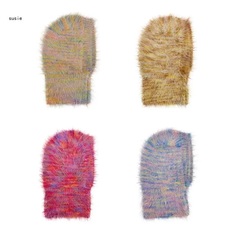 

X7YA Women Hooded Hat Neck Warmer Knitted Head Cover Hat Rainbow Balaclava Hat