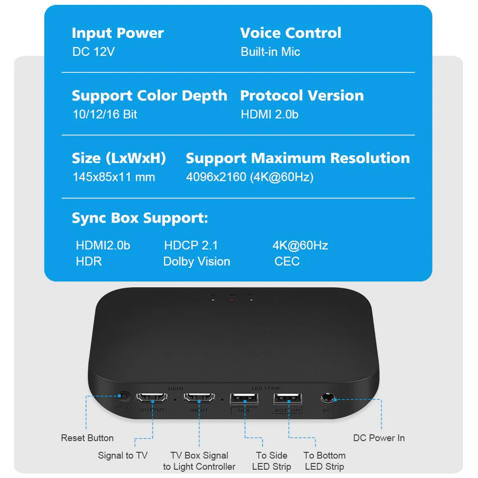 스마트 주변 TV Led 백라이트 4K HDMI 2.0 장치 동기화 상자 Led 스트립 램프 PC 모니터 백 라이트 키트는 Alexa Google과 함께 작동합니다.