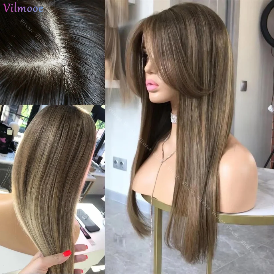 Highlight Ash Blonde Color 13x4 Lace Front Wigs Straight Brazilian Remy Human Hair Glueless 5x5 Silk Top Wigs Baby Hair