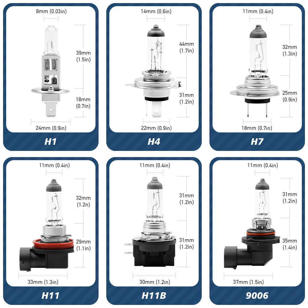 Car Headlight Bulb 2x H1 H4 H7 H11 HB3 HB4 HIR2 12V 55W Halogen Lamp H11B H13 9005 9007 9012 H3 H27 881 Auto High Low Fog Lights halogen headlight bulb car headlights