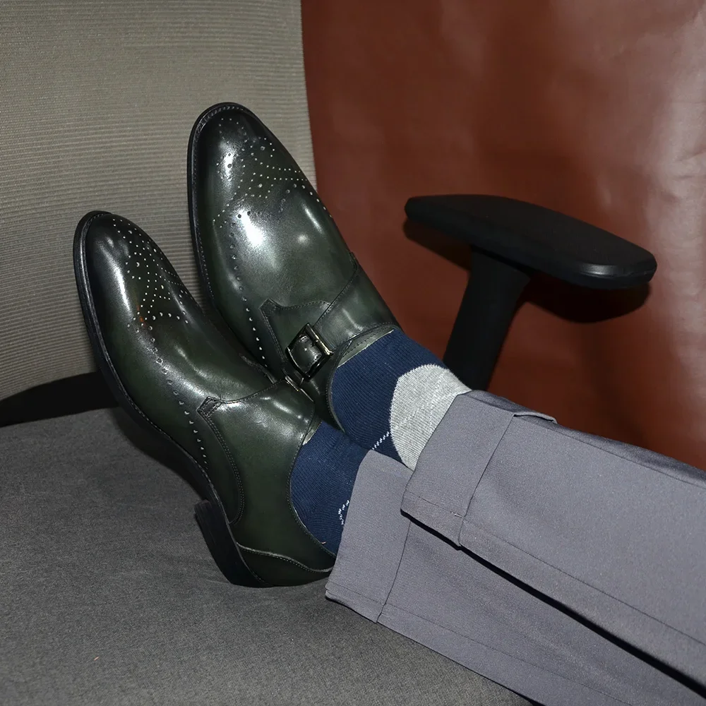 Elegant Mens Monk Strap Dress Shoes Genuine Leather Single Buckle Loafer Brogue Party Wedding Formal