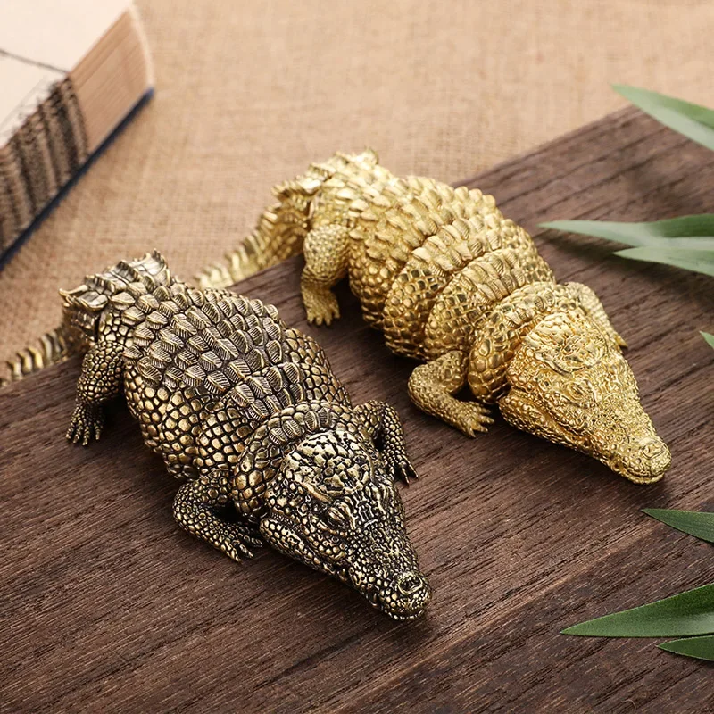 

Retro Brass Crocodile Statues Moveable Body Joints Crocodile Desktop Metal Animal Crafts Ornaments Home Decoration Kids Gift