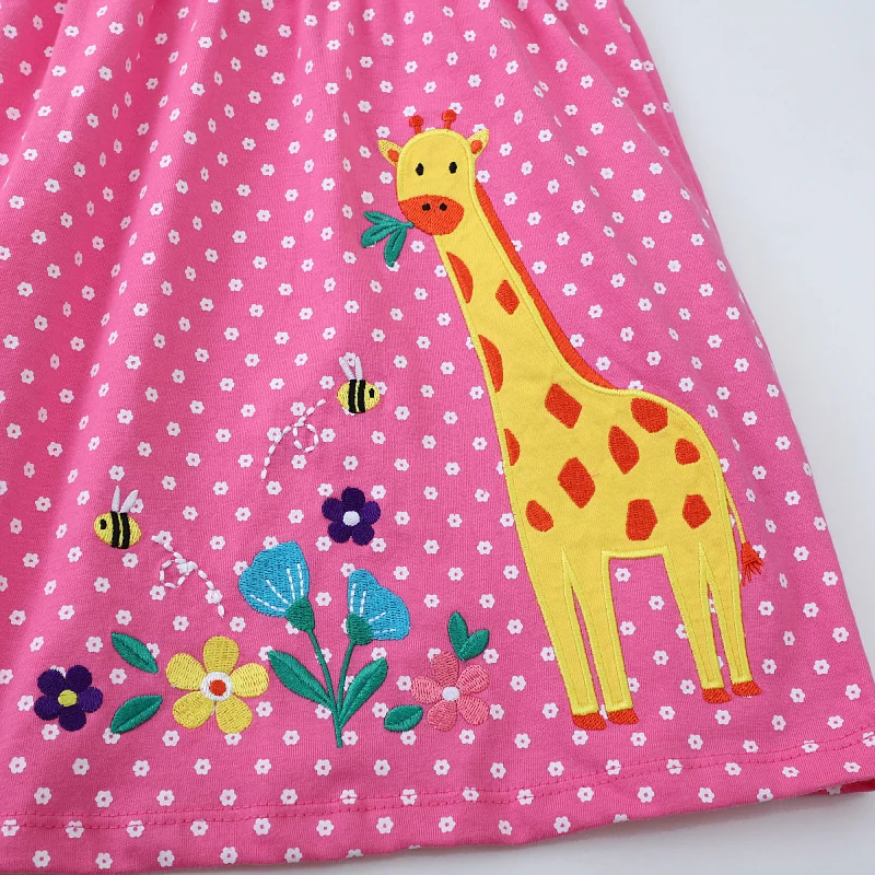 Jumping Meters Hot Baby Girls Dresses Summer Cotton Animal Applique Hot Selling Princess Toddler Kids Clothes Dress