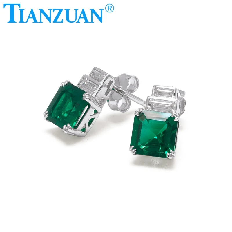 New Stud Earrings 9x9mm Asscher Muzuo Green Lab Grown Emeralds Women Gift Fine Wedding Jewelry  Earrings  Everyday Accessories