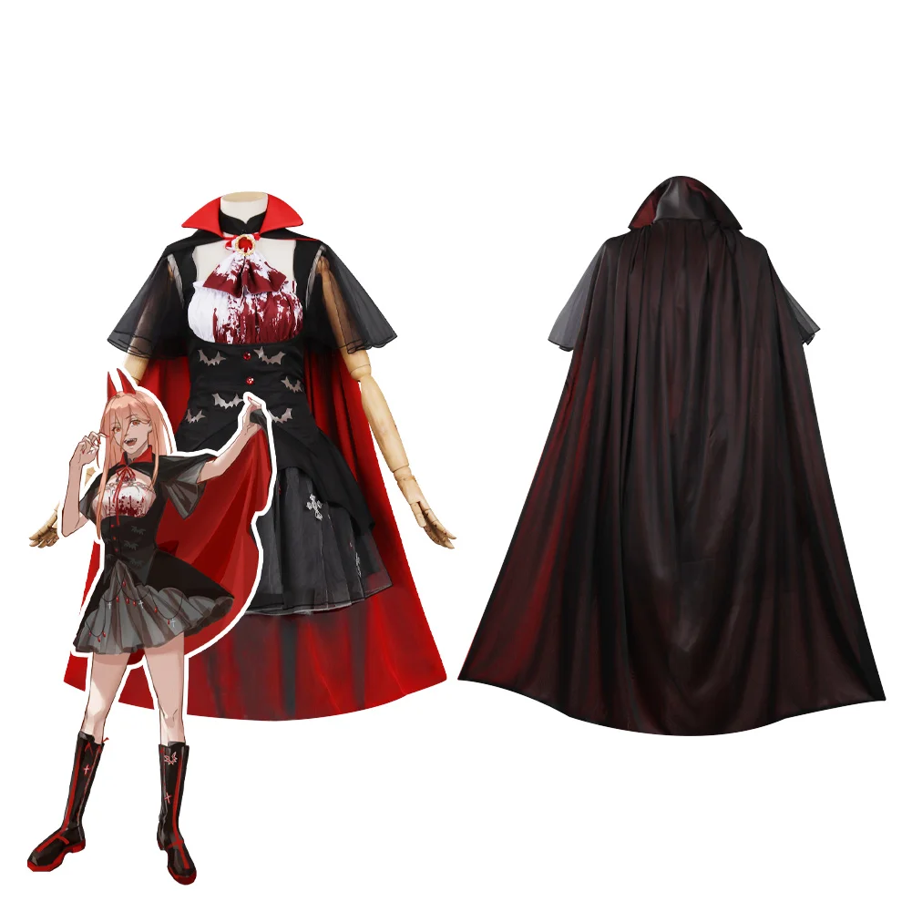 

Chainsaw Man Power Cosplay Costume Vampire Maid Dress Cloak Outfits Halloween Carnival Suit