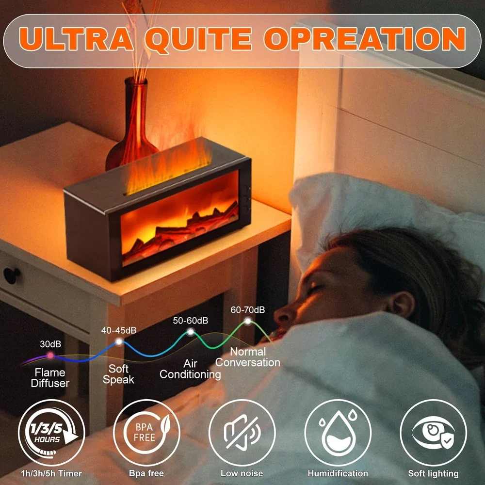 Upgraded 300ml Fireplace Diffuser Essential Oil 7 Colorful Large Flame Fire Humidifier Changing Aroma Diffuser for Aromatherapy 5