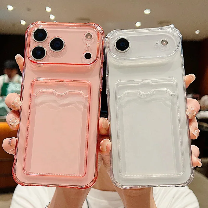 Shockproof Transparent Silicone Phone Case with Card Slot Pocket