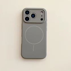 Magsafe Magnetic Wireless Charging Luxury Silicone Phone Case with Lens Protection - Solid Color Design - iPhone 17 Pro (Titanium Gray)