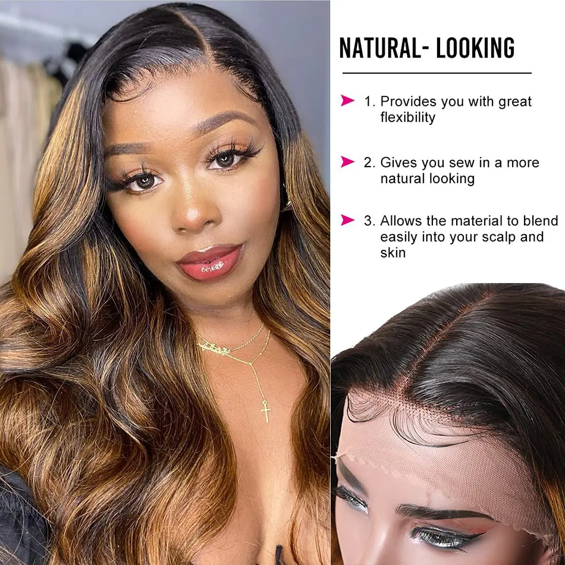 Synthetic Highlight Wigs Lace Front Wigs 13X4X1 T Part Frontal Lace Heat Resistant Fiber Wig for Black Woman P27 Long Wavy Hair