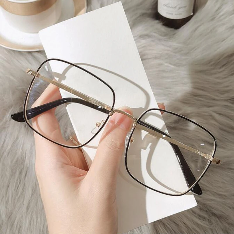 Big Size Square Myopia Glasses for Women Men Eyeglasses Metal Frame Prescription Eyewear 0~-6.0 Diopter 2