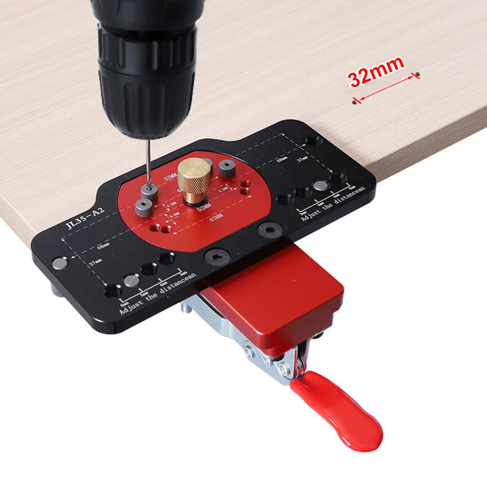 

35mm Concealed Hinge Boring Jig Kit Woodworking Hole Drilling Guide Locator Aluminum Alloy Hole Opener Tools Puncher Template