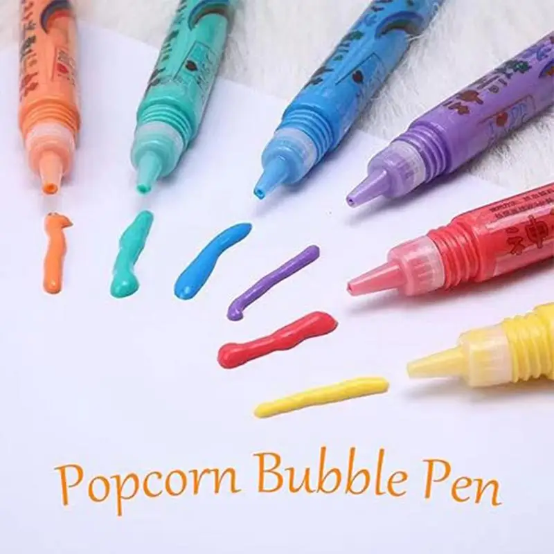 6pcs Magic Popcorn Pens Puffy 3d Art Safe Pen For Greeting Birthday Cards Kids Bubble Pen Diy Handmade Cotton Pen Kids Gifts