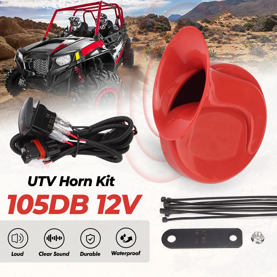 Комплект рупорного сигнала UTV KEMI MOTO с выключателем для Polaris RZR 800 XP Ranger Can-Am Maverick X3