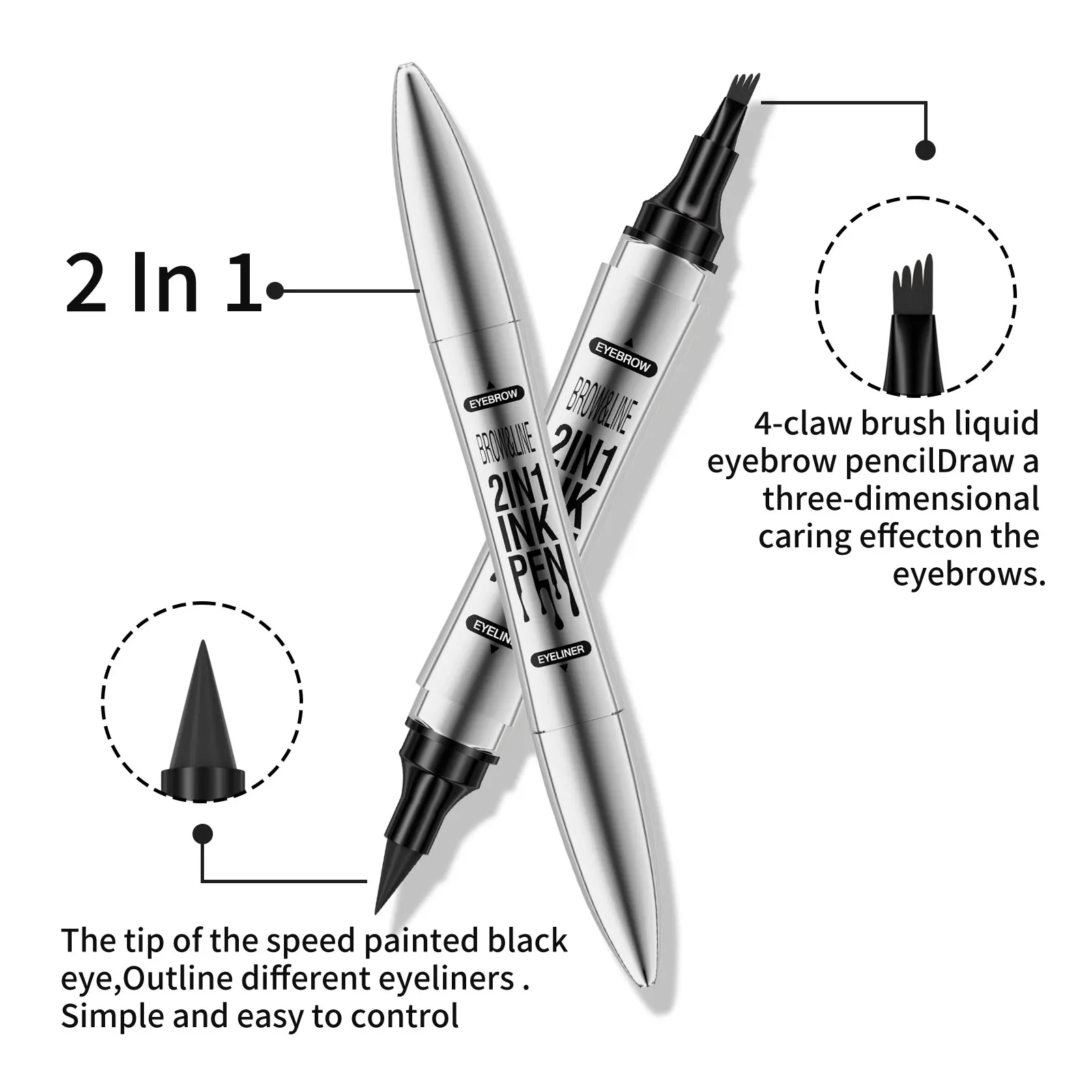 Waterproof Liquid Eyebrow Pencil 2 in 1 Curved Tip with Fork and Brush Head Long Lasting Smudge Proof Dimensional Eyebrow Makeup