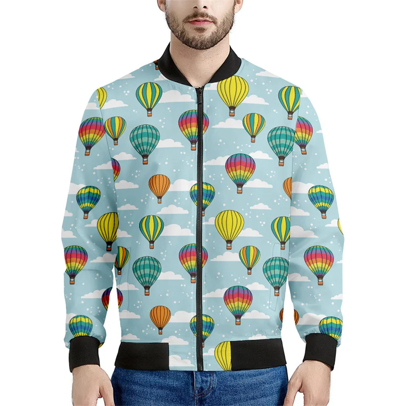 thumbnail image 1 of Chaqueta con cremallera y diseño de globo aerostático de dibujos animados para hombre, abrigo con estampado 3D, chaquetas informales con cremallera para la calle, sudadera bomber de manga larga para n, 1 of 5