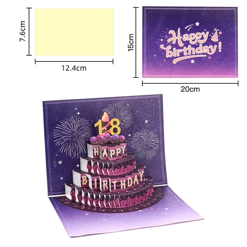 Starry Sky Blow Out Candles With Music Lighting Effects 3D Stereo Birthday Card Blessing Card Blank Cards with Envelopes Bulk