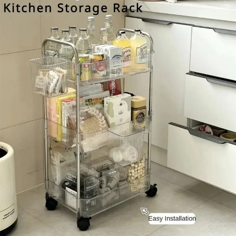 Storage rack rolling storage cart 2/3 Tiers Rolling Cart Storage Shelf Transparent Acrylic Trolley Mobile Shelf with Wheel Multi-Layers