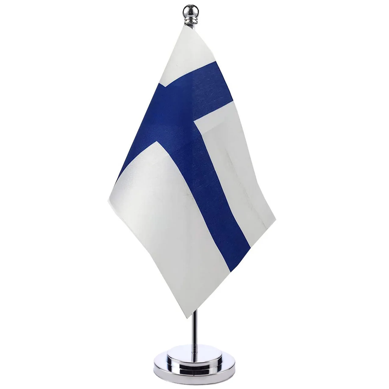 KAFNIK,Finland Bürotisch-Schreibtischflagge mit Gold- oder Silbermetall-Fahnenmastbasis, 14 x 21 cm, Länderflagge – Detail 1