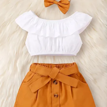 여아용 세트 탑, 스커트, 활 타이, 패션 아동복, 4-7y, 3 개