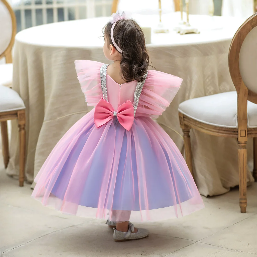 CLS-515 Blue Girls Casual Summer Clothes Baby Evening Ceremony Vestidos Kids Birthday Princess Dress For 3M 6M 12M 24M 1-5 Years