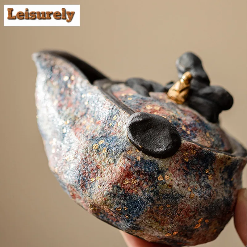 140ML Heart To Buddha Rock Mine Hand Held Teapot Handmade Gold Pointing Pottery Pot Tea Making Kettle Kung Fu Teaware Gift Box