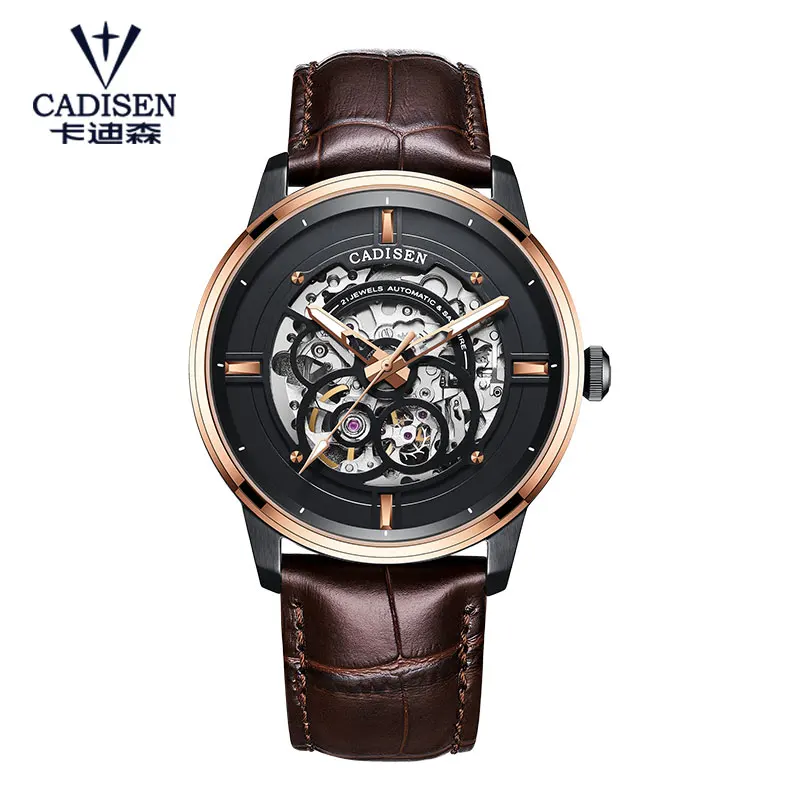 Cadisen Watch Men Japan Miyota 8 N24 Automatic Mechanical Luxury Men Orologi Sapphire Skeleton Hollowing Out Clock C8161G