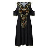 Summer Womens Vintage Off Shoulder Boho Dress Casual Short Sleeve Floral Printed Hollow Out Dress Elegant Party Beach Sundress - Image 5