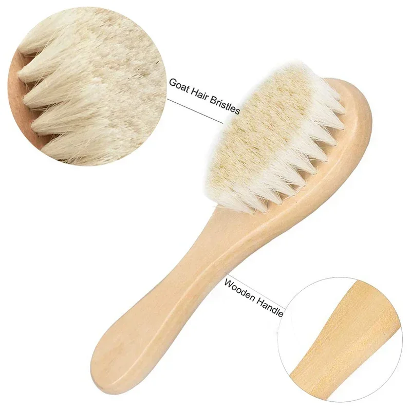 New Baby Care Pure Natural Wool Baby Wooden Brush Comb Brush Baby Hairbrush Newborn Hair Brush Infant Comb Head Massager 2