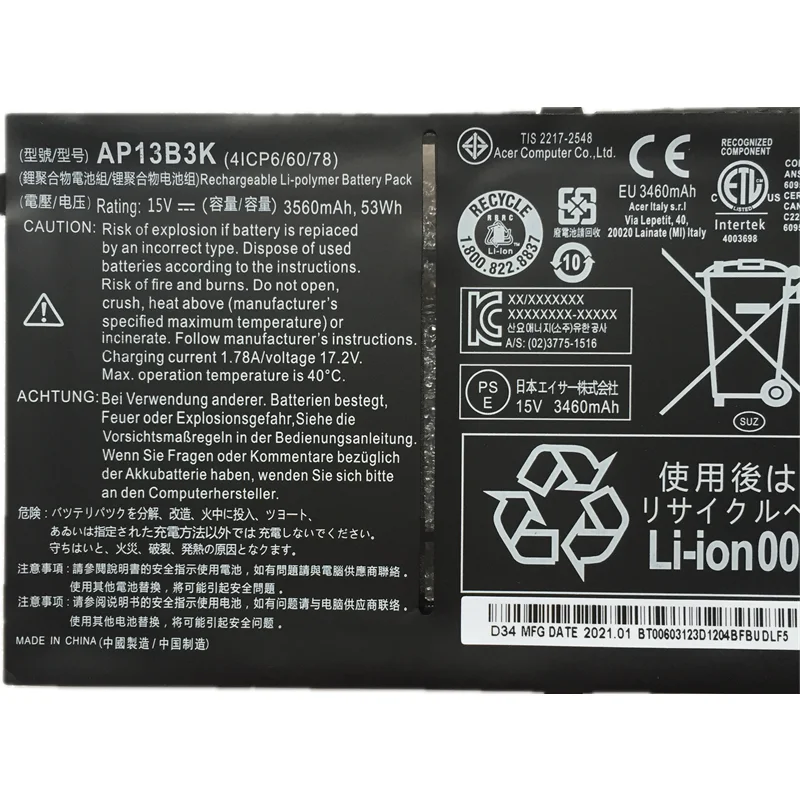 Original Nova Bateria do Portátil para r7 R7571 Ap13b3k R7-572 V5-572p V5-573 V7482p V5-573g Ap13b3k - Imagem 2