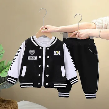 Boys Baseball Clothing Suit Girls Cartoon Sets Autumn Letter Causal Outfits New Children Fashion Jacket Pants 2Pcs Kids Costume 1