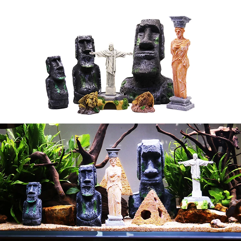 Antica isola di pasqua testa di pietra ornamento dell'acquario, accessori  decorativi per acquari adatti per acqua salata e acqua dolce - AliExpress