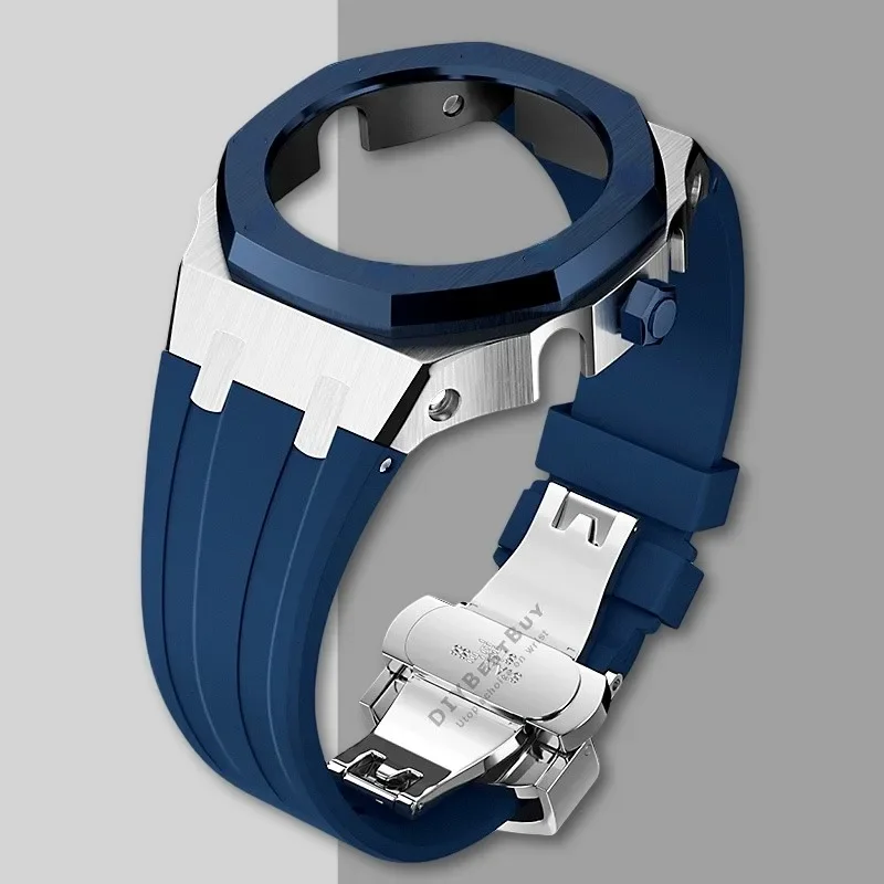 Premium Stainless Steel Casioak Case with Metal Bezel and Rubber Band