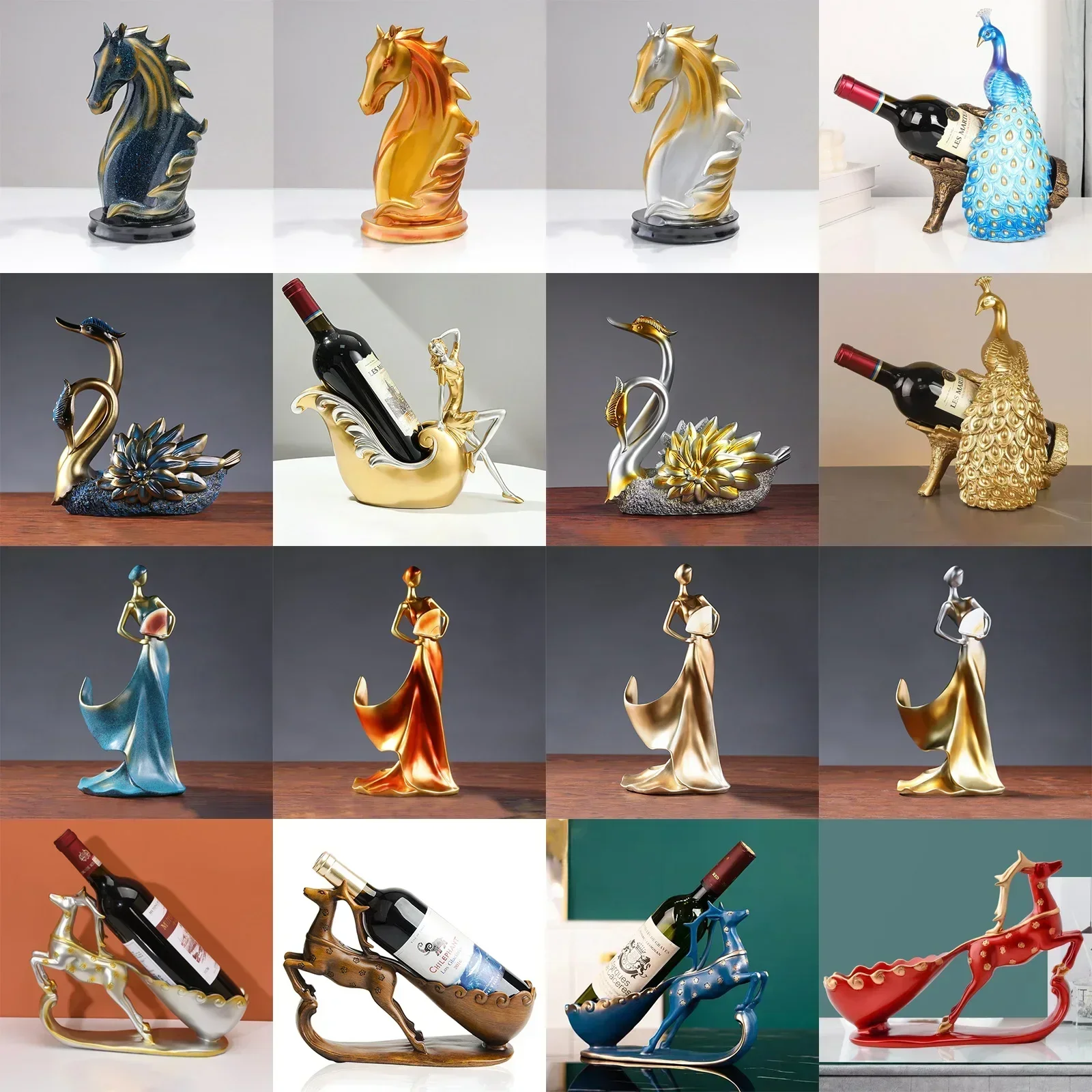 

Creative Wine Racks Multiple Animal Horse Deer Bottle Holders Resin Ornaments Modern Home Decorative Articles Fancy Room Decor