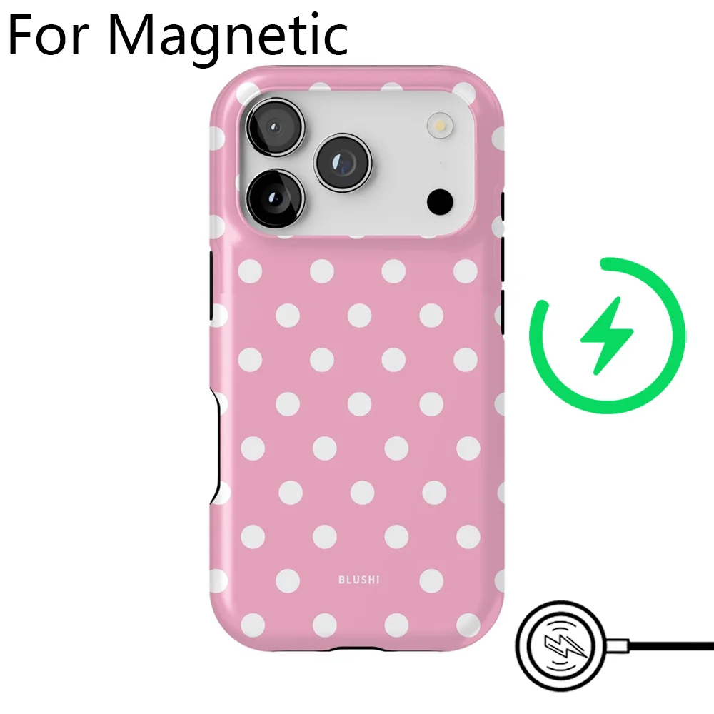Luxury Blue Navy Polka Dot Magnetic Phone Case with Double-layer Back Cover