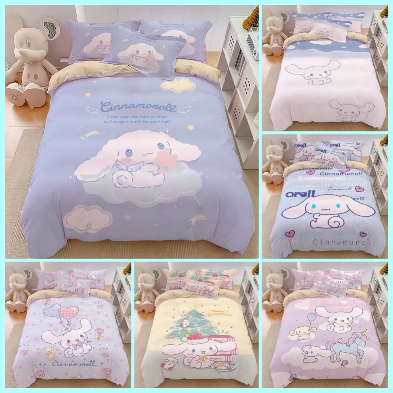 

Набор постельного белья Sanrio Cinnamoroll с пододеяльником, пододеяльником, простыней для детей и взрослых, одинарный, двойной, Королевский размер, милые стили с наволочками