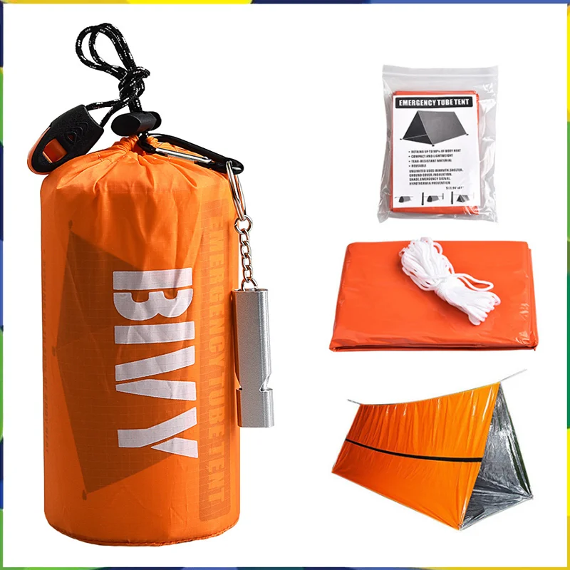 2 Person Emergency Shelter Waterproof Thermal Blanket Rescue Survival Kit SOS Sleeping Bag Survival Tube Emergency Tent