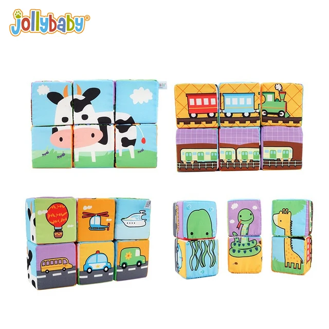 Jollybaby Cartoon Puzzle Blocks Fabric Soft Education 6 Pcs Gift Set Toy for Newborn Babies Brain Enlightenment Number Counting 1
