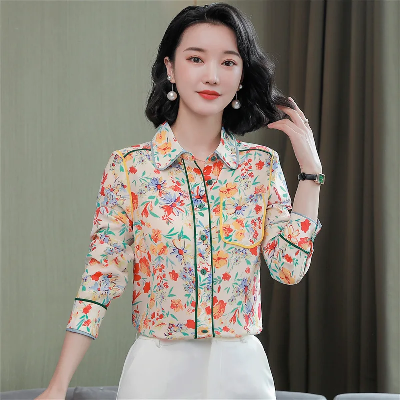 

New elegant ladies shirts Fashion floral printing women blouses New chic Spring autumn Long sleeve slim blouses mujer blusas