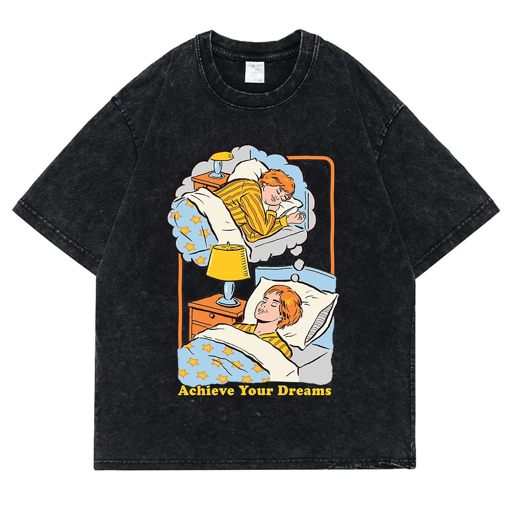 Erreichen Sie Ihre Träume gewaschen Retro Männer T-Shirt Mode Baumwolle T-Shirt Kleidung hochwertige atmungsaktive T-Shirt Sommer lose Tops Paar – Detail 14