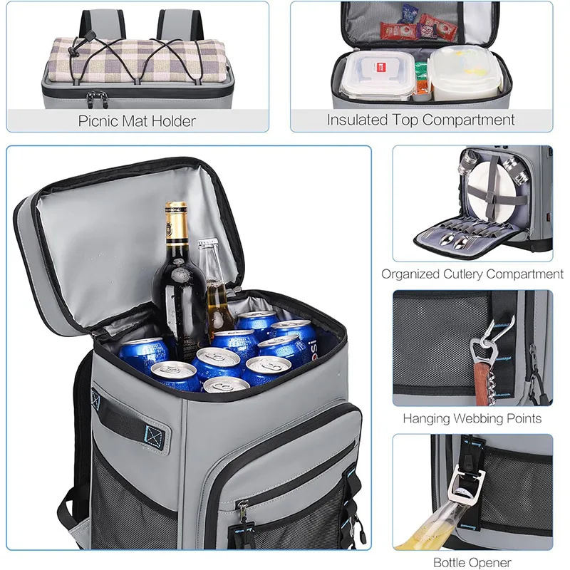 30L 절연 쿨러 배낭 방수 열 배낭 대용량 야외 캠핑 낚시 피크닉 점심 배낭 음식 보관