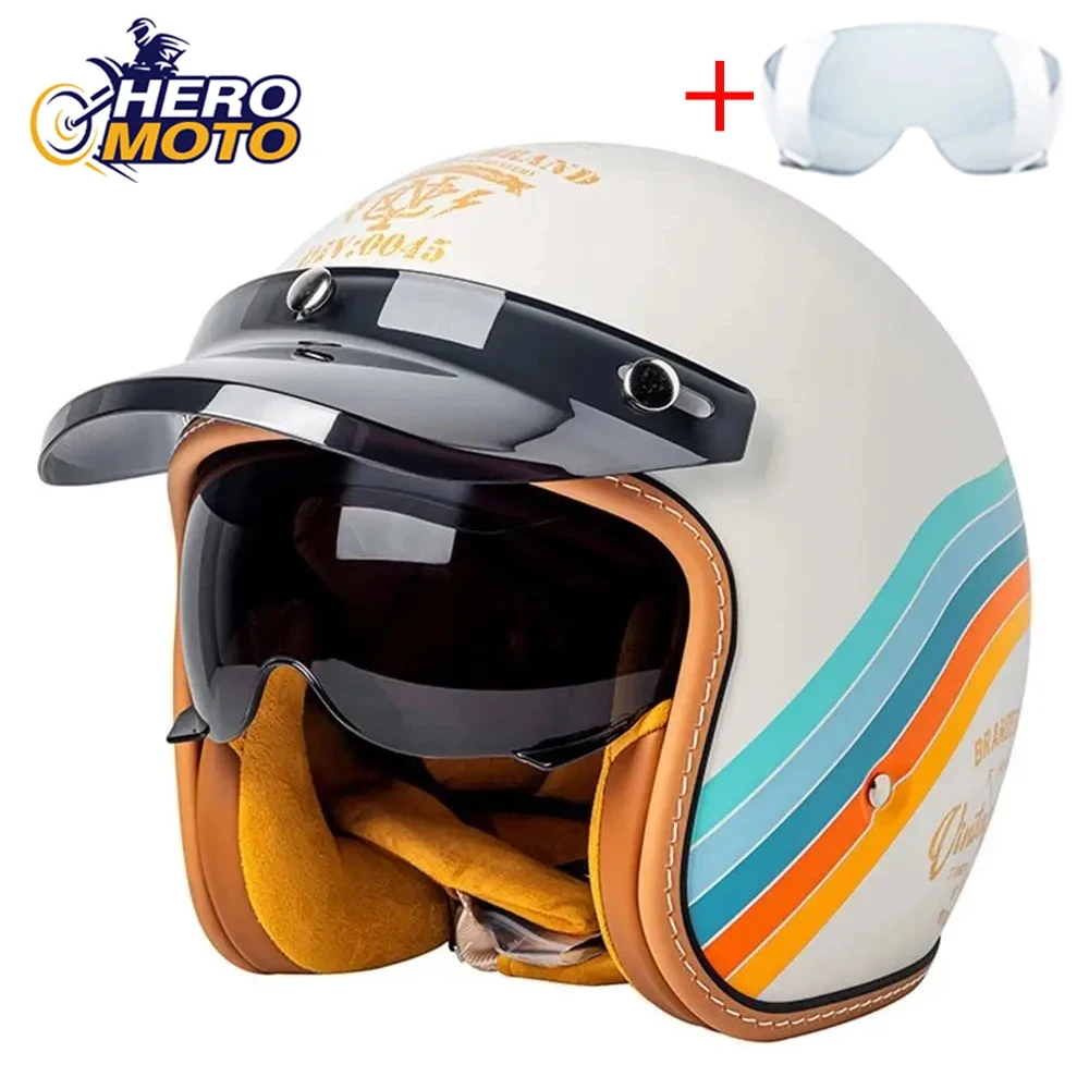 

Men's Motorcycle Helmet 3/4 Open Face Helmets Retro Helmet Vintage DOT Certification Moto Helmet Half Face Summer Breathable
