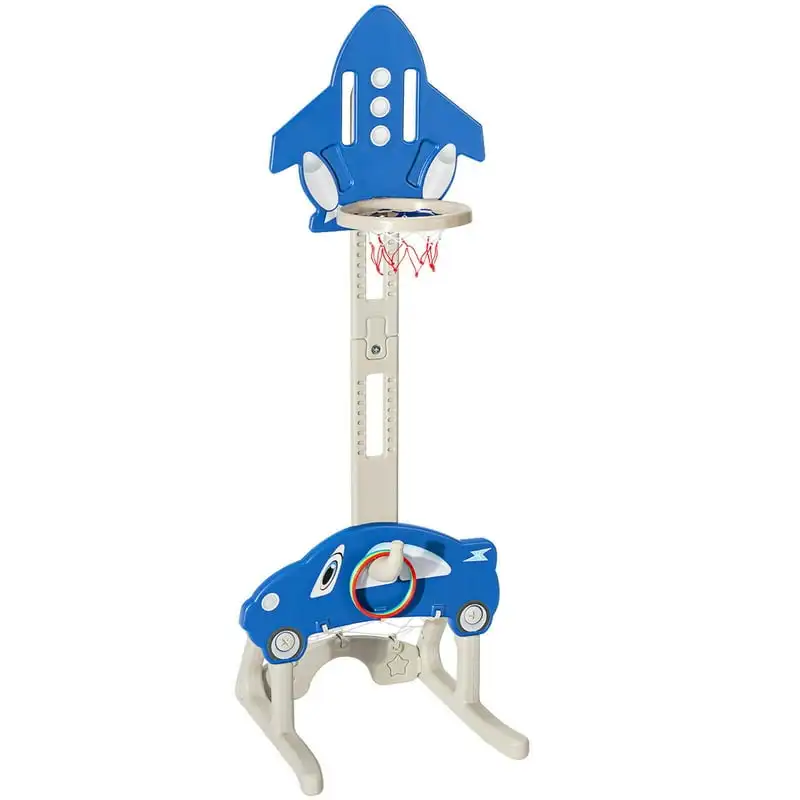 

Gymax 3-in-1 Adjustable Height Basketball Hoop for Kids Playset with Balls Blue