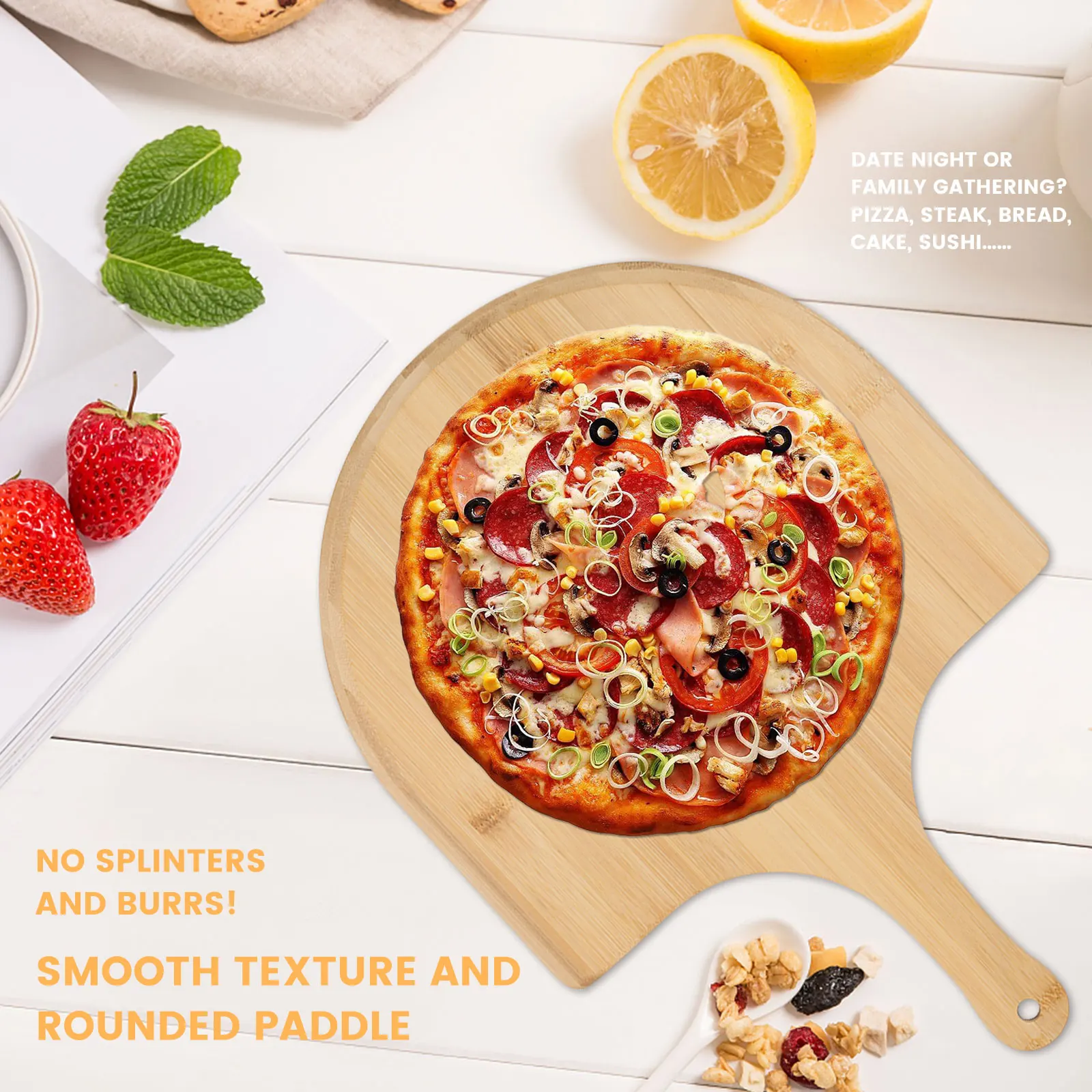 Bamboo Pizza Peel Baking Tools Wooden Pizza Cutting Board with Comfortable Handle Rectangular Peeling Cutting Board Cut pizza peel pizza bakeware