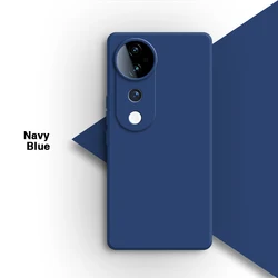 Elegant Liquid Silicone Protective Phone Case - Soft, Classic Design with Camera Protection - VIVO V40 (Navy Blue)