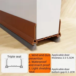 Premium Door Bottom Seal Strip - 97cm Soundproof & Dustproof Weatherstrip with Brush, Easy Snap - In Installation - 5CM (Brown)