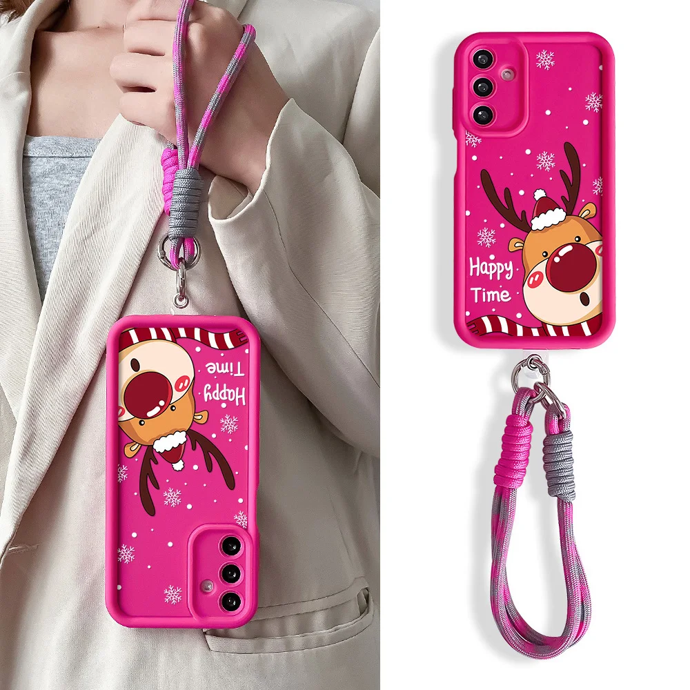 Holiday Elk Lanyard Phone Case with Wrist Chain - Festive Protective Cover